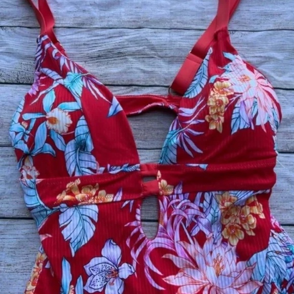 TiniBikini Red Floral One Piece Swimsuit - Picture 4 of 5